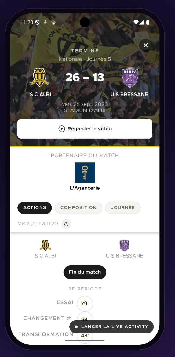 monapp.club app: SC Albi match coverage