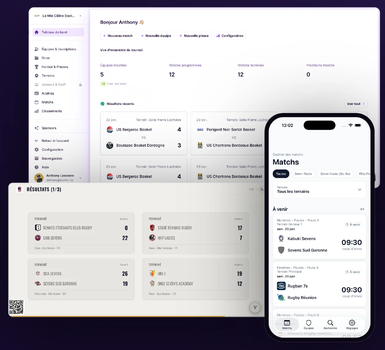 tournoi.co competition management dashboard